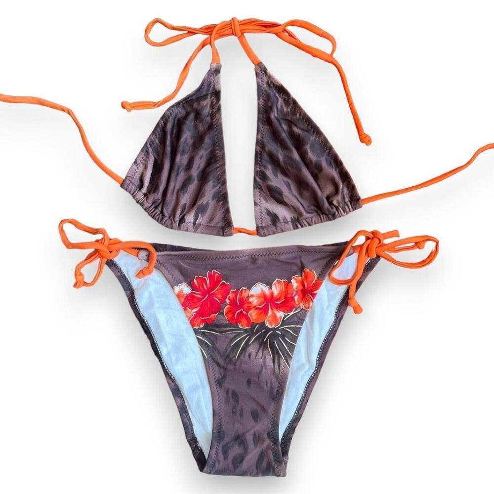Vintage deadstock brown animal print bikini